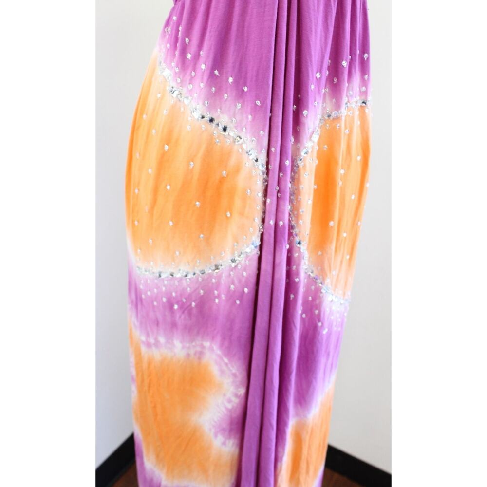 NWT Boston Proper Purple / Pink Tie Dye Printed Embellished Halter Maxi Dress XS - Picture 4 of 9